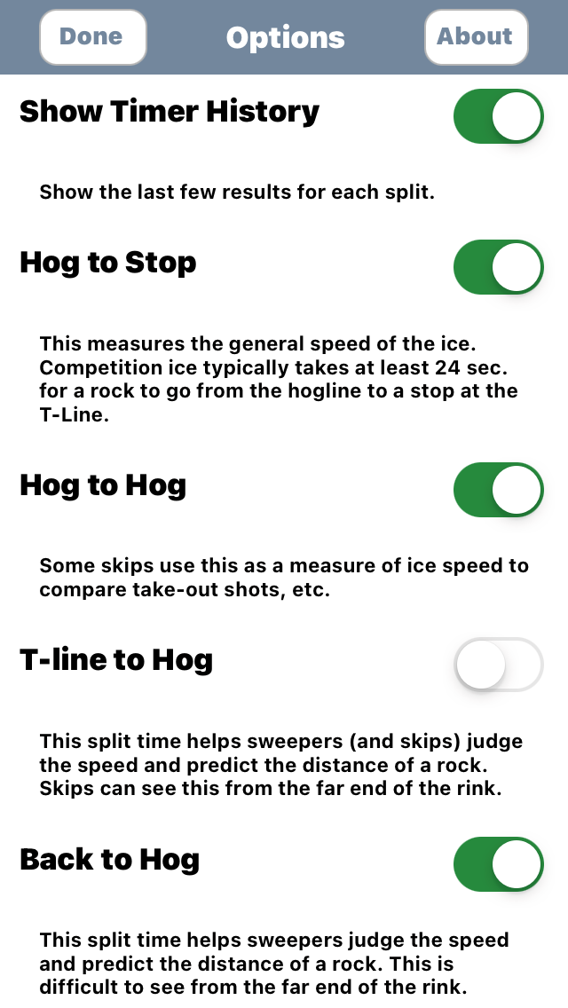 PocketSkip Ice Timer - Options